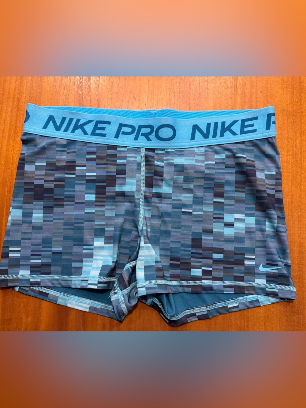 Nike Pro 3” Shorts Teal and Navy Pixel-Print